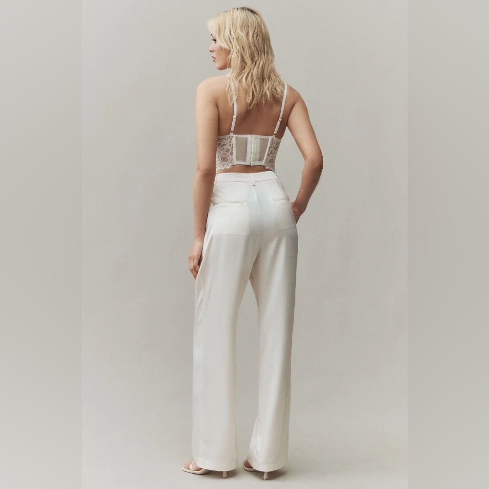 Reformation Mason Satin Style Pants in Ivory Size 10 - Picture 3 of 7